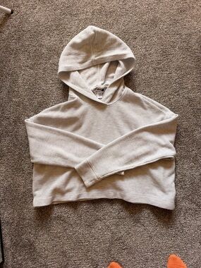 Athleta Cropped Waffle Knit Hoodie in Light Beige